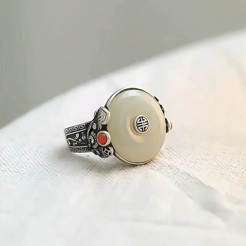 Ziyang National Style Ruyi Peace Buckle Ring for Women Adjustable Ring