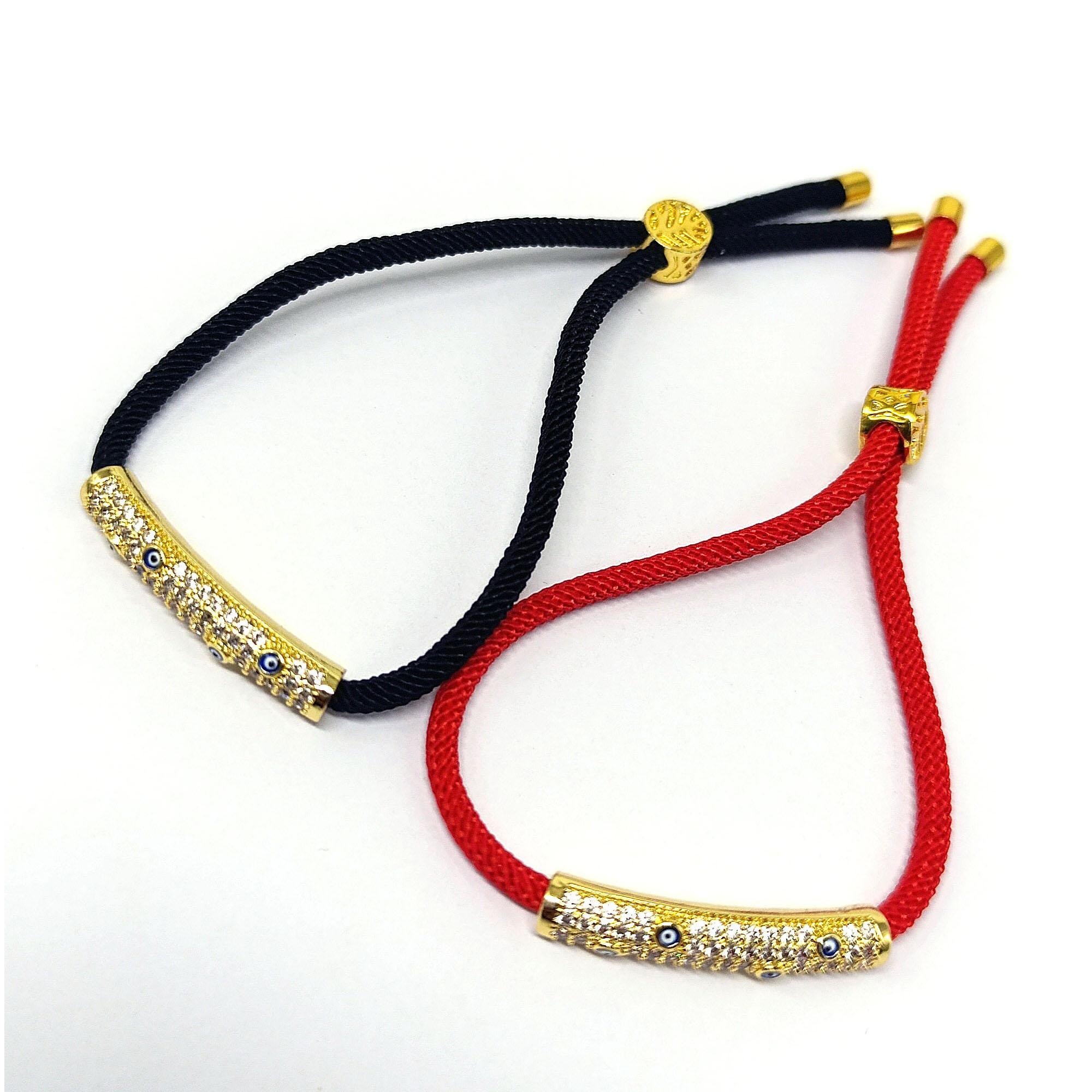 Creative Red & Black Rope Bracelet for Unisex Bohemian Blue Eye Lucky Charm Bracelet with Gold Accents