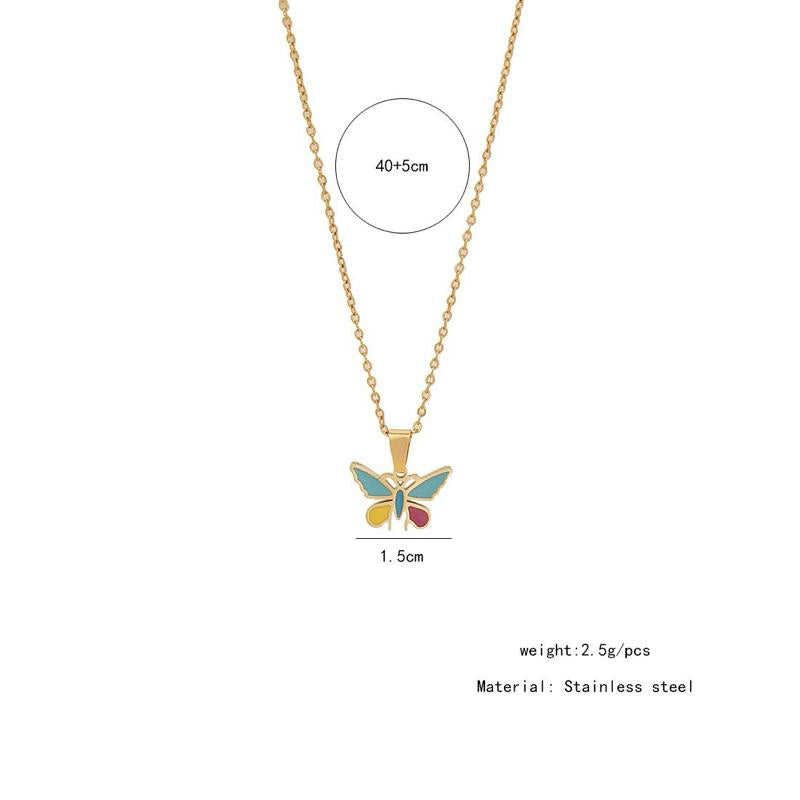 Ziyang Colorful Droplet Oil Butterfly Necklace Simple Stainless Steel Pendant Necklace Collar Chain for Women