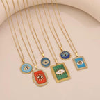 Lucky Charm Blue Eye Pendant Necklace Personalized Geometric Stainless Steel Choker Necklace in Various Colors