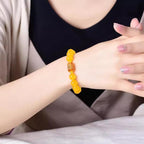 Ziyang Yellow Chalcedony Bracelet with Three-Faced Wealth God Barrel Beads for Men Women 8mm Diameter Yellow Bracelet with Box
