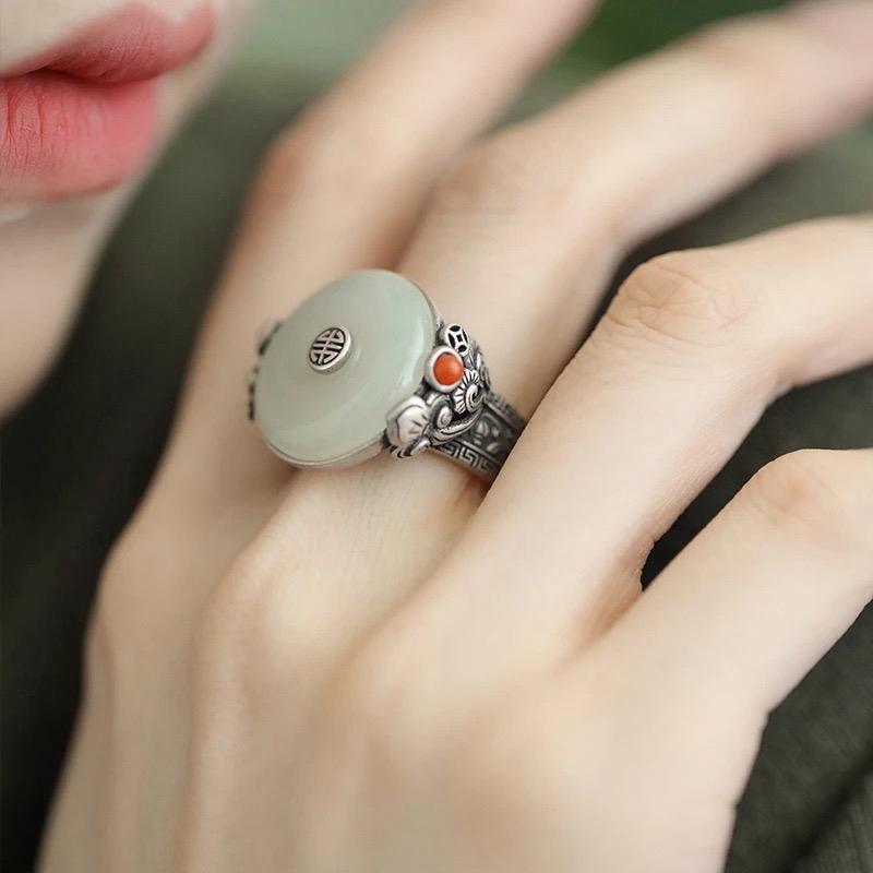 Ziyang National Style Ruyi Peace Buckle Ring for Women Adjustable Ring