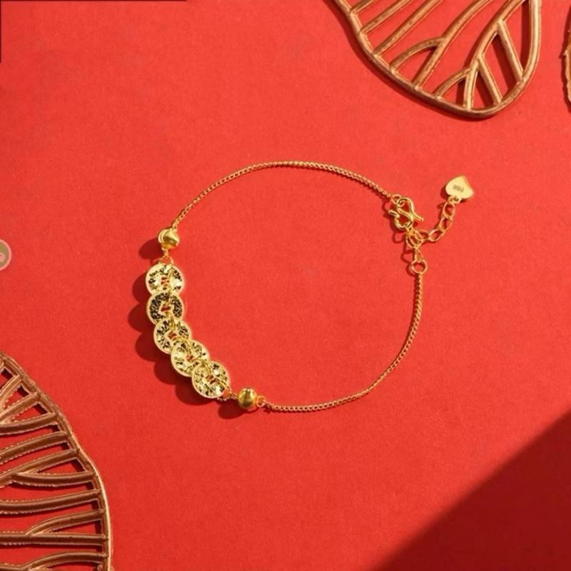 Ziyang Gold Five Emperors Coin Bracelet Lucky Money Amulet for Women - Adjustable Fashion Jewelry Gift
