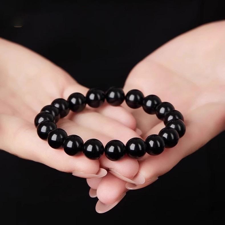 Ziyang 8MM Pure Black Obsidian Bracelet - Elegant and Simple Design for Everyday Wear