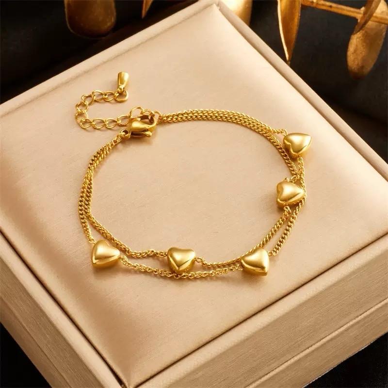 Ziyang Love Double Layer Titanium Steel Bracelet Adjustable Gold Heart Design Non-Tarnish Fashion Jewelry for Women With Box