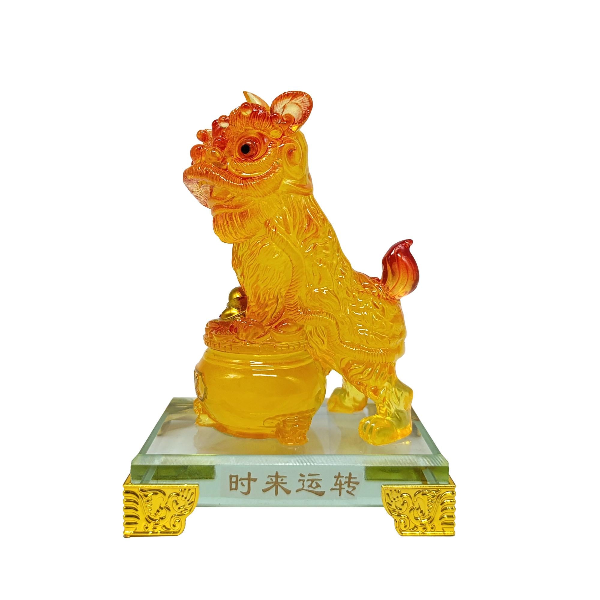 Ziyang Small Fortune Bliss Feng Shui Lucky Lion Dance Table Ornament Lucky Charm Decoration 9x6.5x12.5cm Colorful Traditional