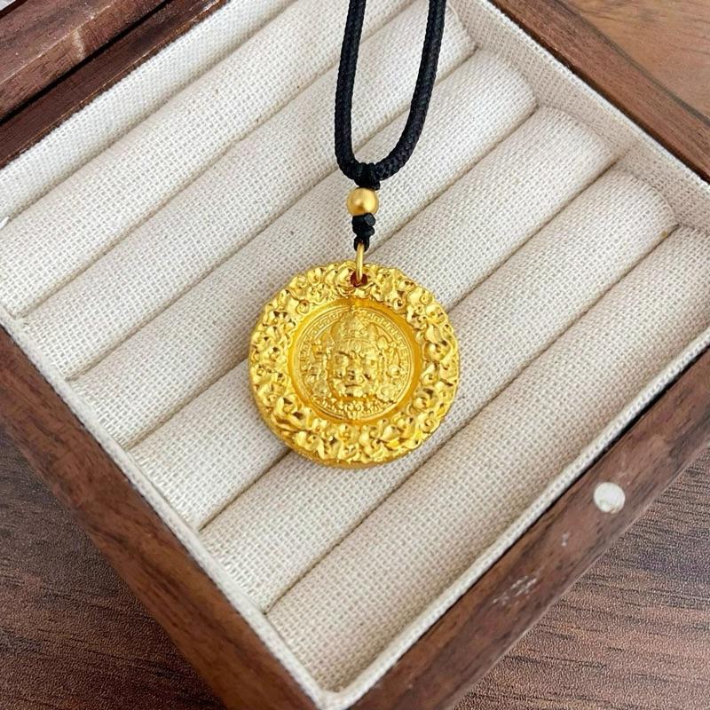 Ziyang Yellow Dzambala Yellow Wealth Guardian Necklace for Women and Men Fashion Jewelry with Intricate Design and Black Cord
