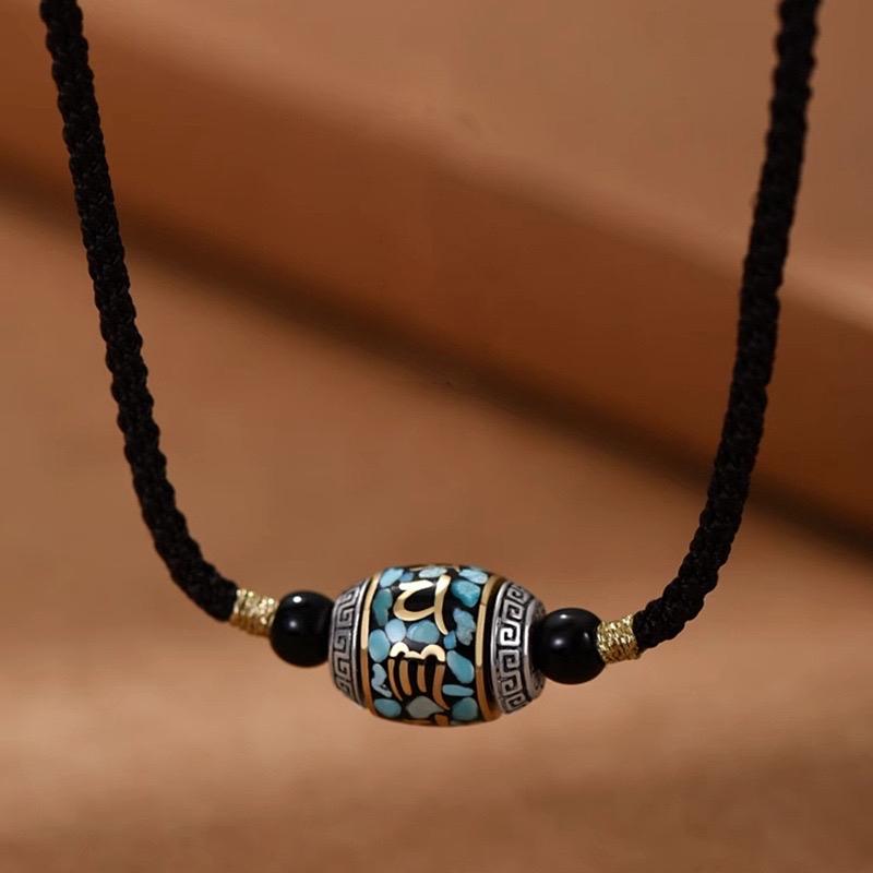 Ziyang Retro Tibetan Six-Syllable Mantra Auspicious Bead Necklace with Prayer Bead Pendant Unisex Fashionable Light Luxury Chain Cord