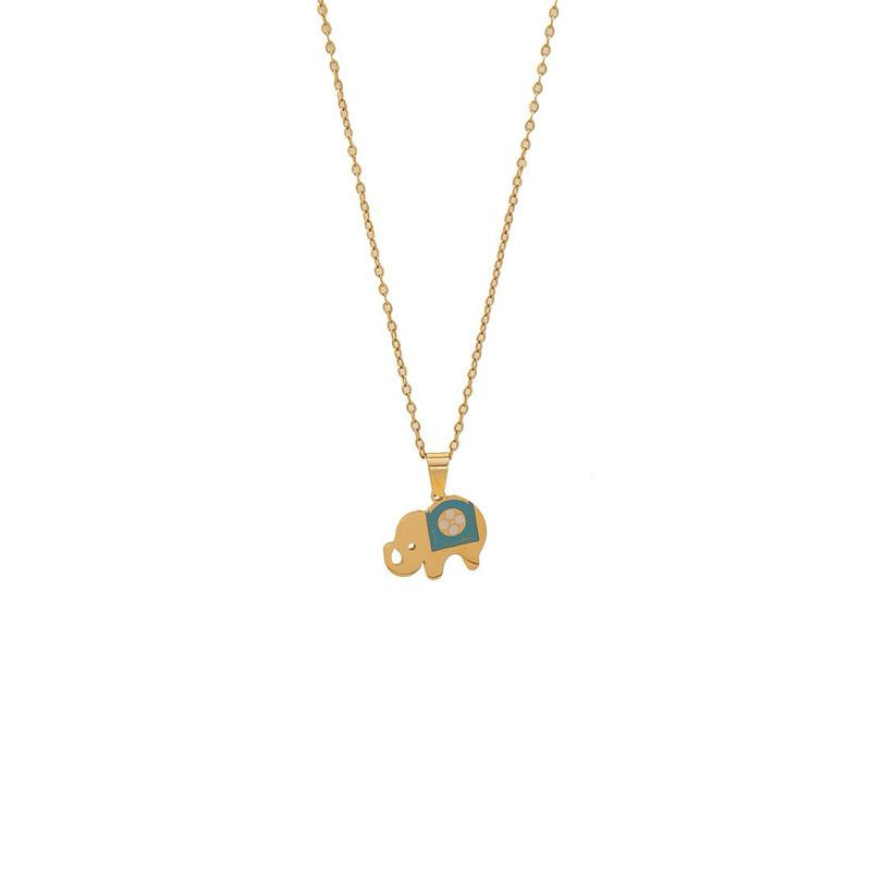 Ziyang Colorful Droplet Oil Elephant Necklace Simple Stainless Steel Pendant Necklace Collar Chain for Women with Unique Design