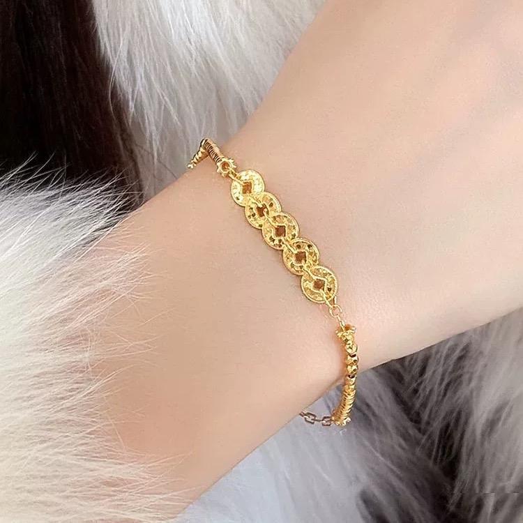 Ziyang Gold Five Emperors Coin Bracelet Lucky Money Amulet for Women - Adjustable Fashion Jewelry Gift