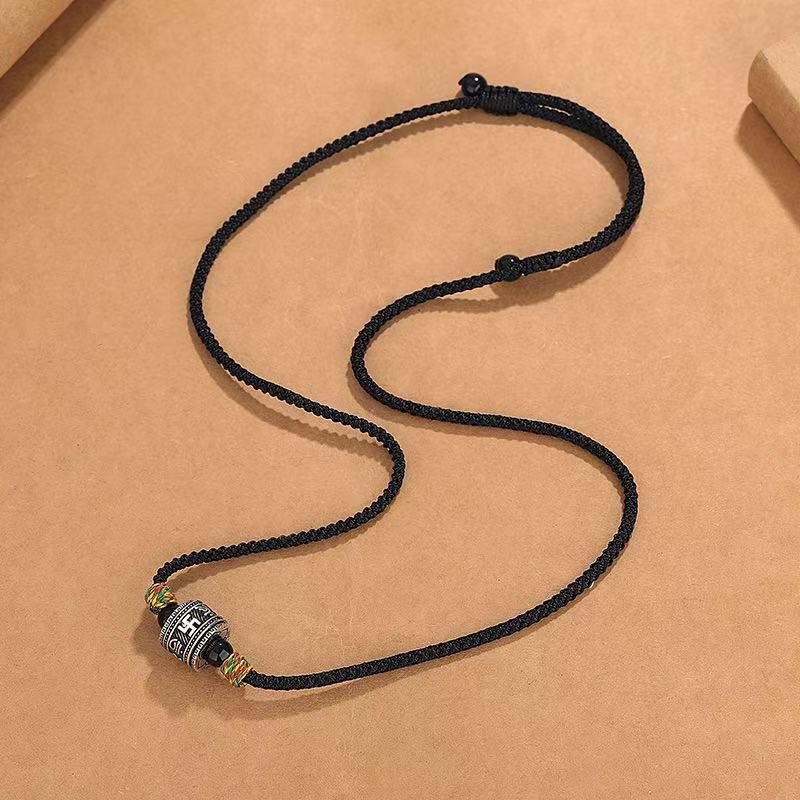 Ziyang Retro Six-Character Mantra Necklace For Women and Men Fashion Jewelry Black Cord Adjustable Length