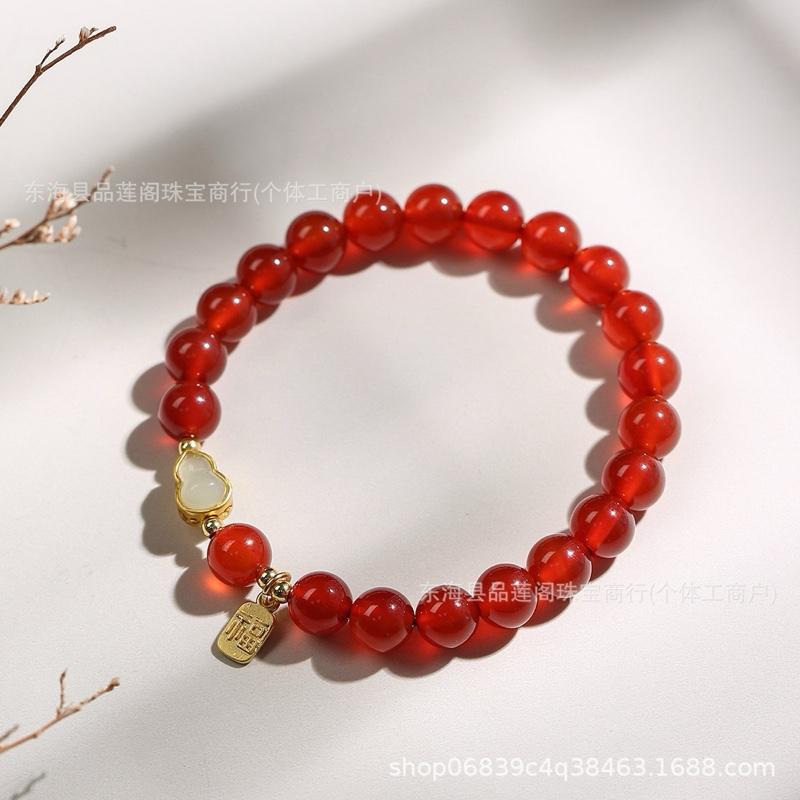 Ziyang 8mm Natural Red Agate Fu Lu Round Bead Single-Loop Bracelet with Fu Wulou Pendant for Ladies Bracelet