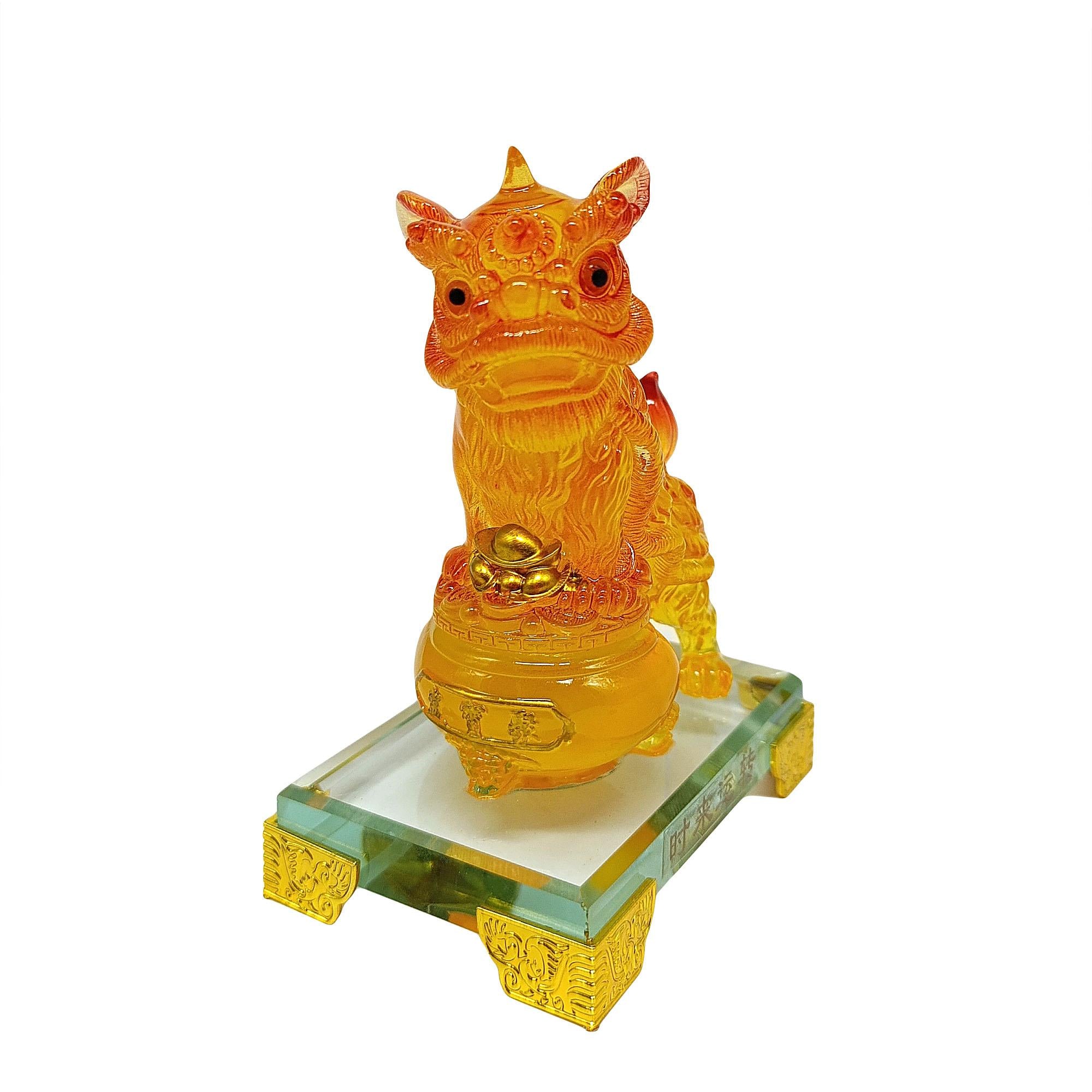 Ziyang Small Fortune Bliss Feng Shui Lucky Lion Dance Table Ornament Lucky Charm Decoration 9x6.5x12.5cm Colorful Traditional