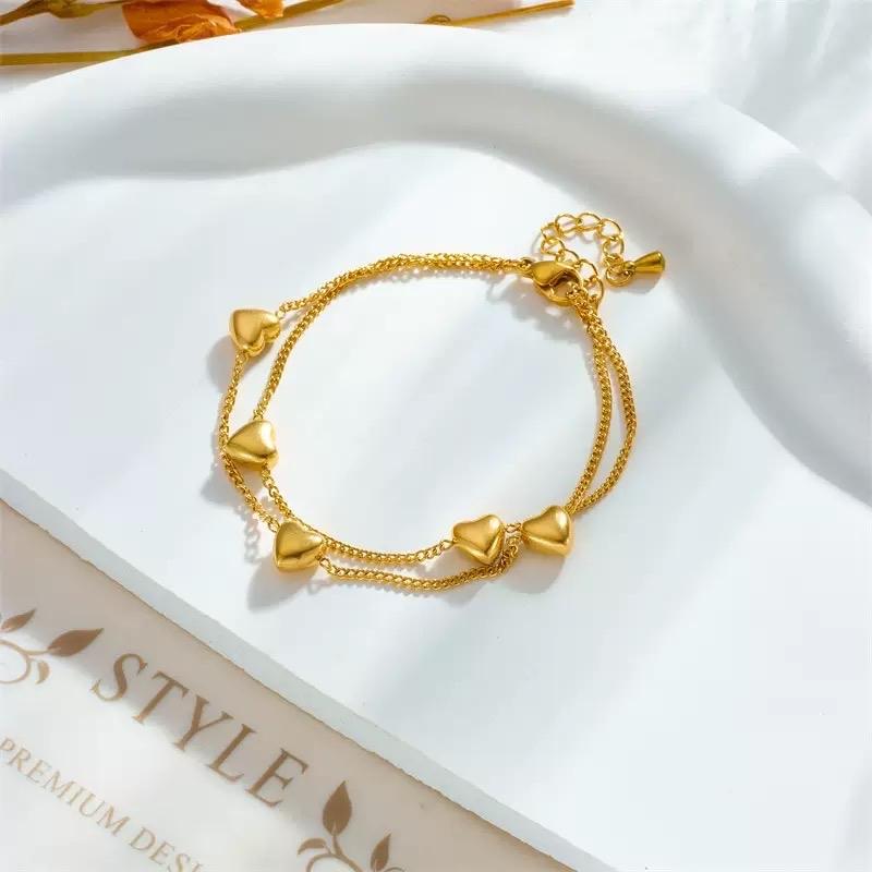 Ziyang Love Double Layer Titanium Steel Bracelet Adjustable Gold Heart Design Non-Tarnish Fashion Jewelry for Women With Box