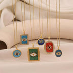 Lucky Charm Blue Eye Pendant Necklace Personalized Geometric Stainless Steel Choker Necklace in Various Colors