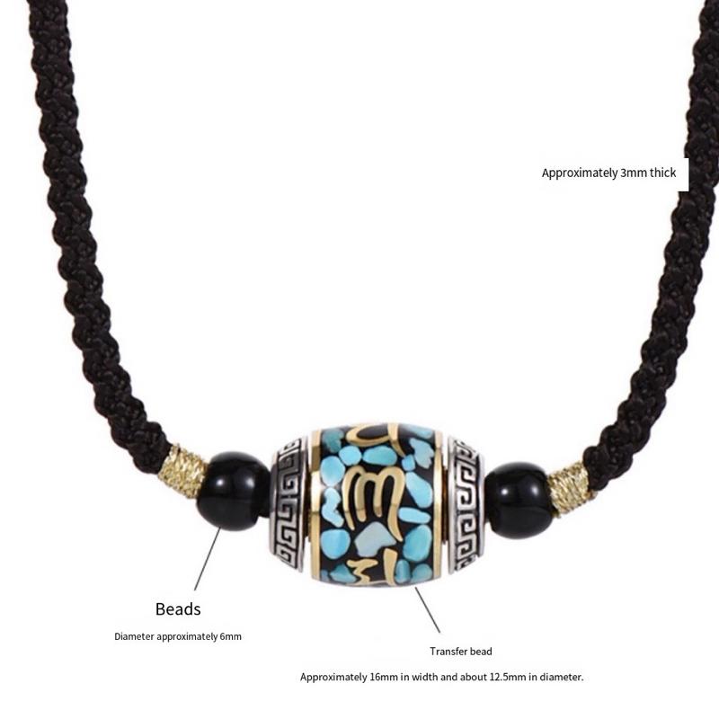 Ziyang Retro Tibetan Six-Syllable Mantra Auspicious Bead Necklace with Prayer Bead Pendant Unisex Fashionable Light Luxury Chain Cord