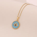 Lucky Charm Blue Eye Pendant Necklace Personalized Geometric Stainless Steel Choker Necklace in Various Colors