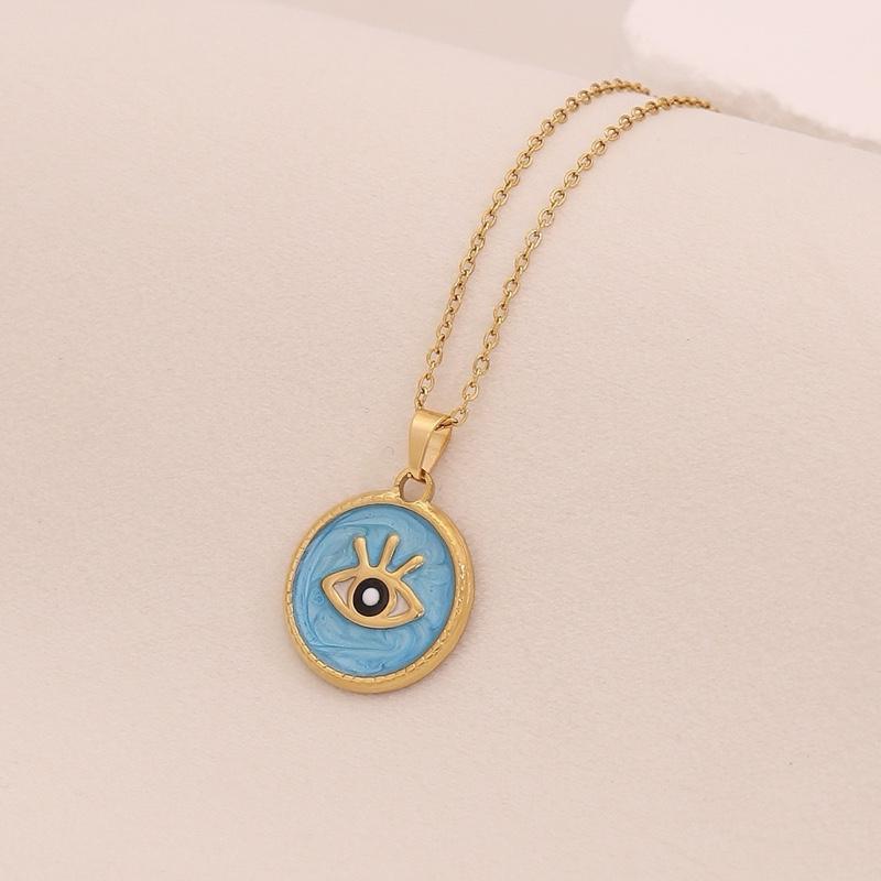 Lucky Charm Blue Eye Pendant Necklace Personalized Geometric Stainless Steel Choker Necklace in Various Colors