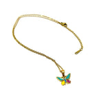 Ziyang Colorful Droplet Oil Butterfly Necklace Simple Stainless Steel Pendant Necklace Collar Chain for Women