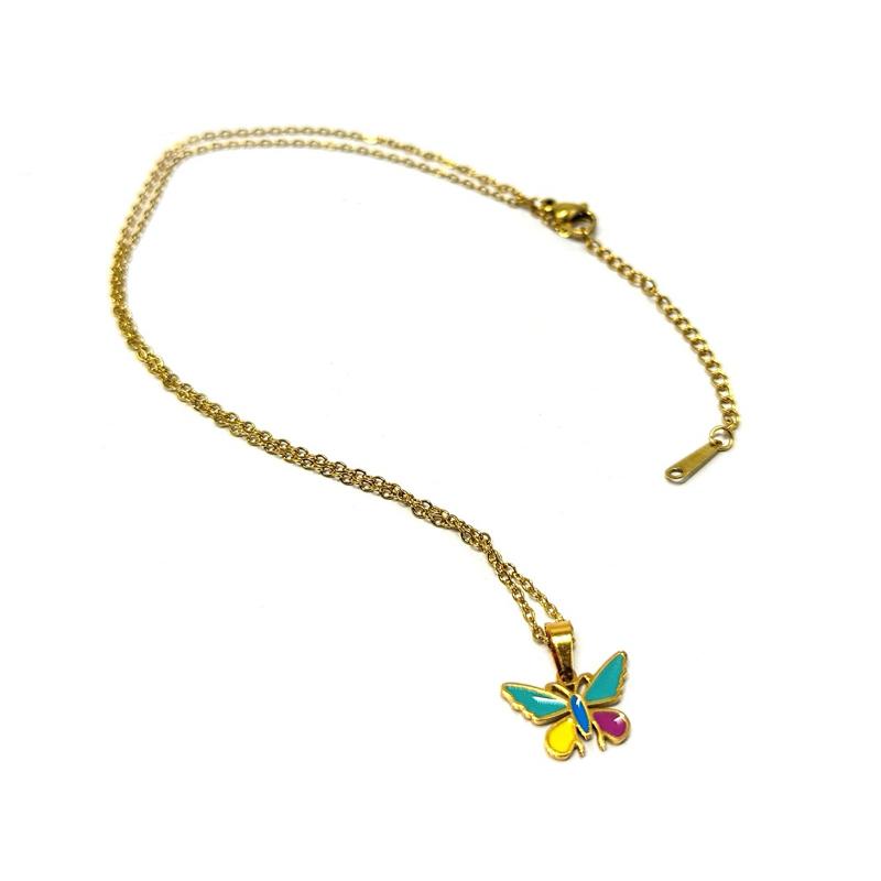 Ziyang Colorful Droplet Oil Butterfly Necklace Simple Stainless Steel Pendant Necklace Collar Chain for Women
