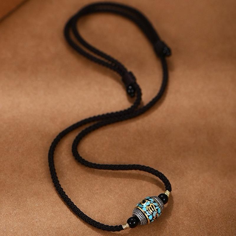 Ziyang Retro Tibetan Six-Syllable Mantra Auspicious Bead Necklace with Prayer Bead Pendant Unisex Fashionable Light Luxury Chain Cord