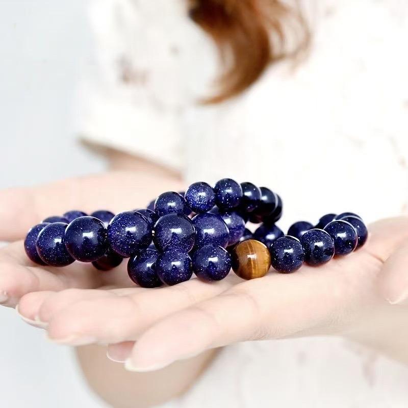 Ziyang 8mm Blue Sandstone Shiny Bracelet with Tiger's Eye Stone Beads for Women - Symbolizes Progress Success Courage and Wealth