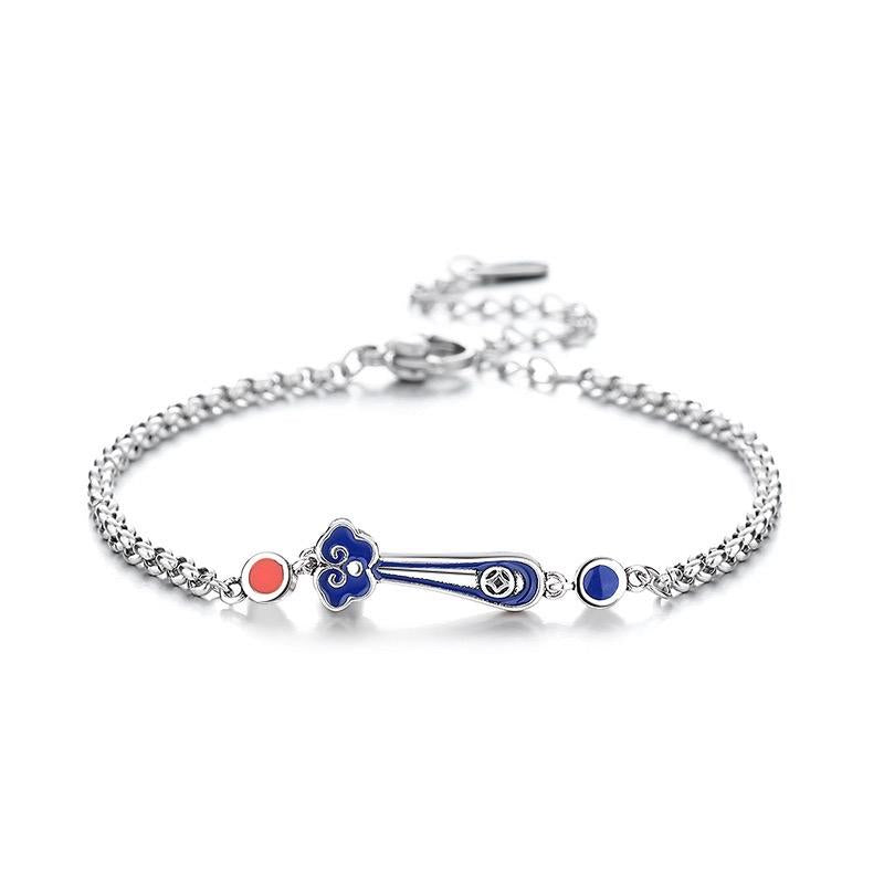 Ziyang Ruyi Bracelet For Women Retro Cloisonné Enamel Auspicious Clouds Fengshui Lucky Charm Blue & Red Accents