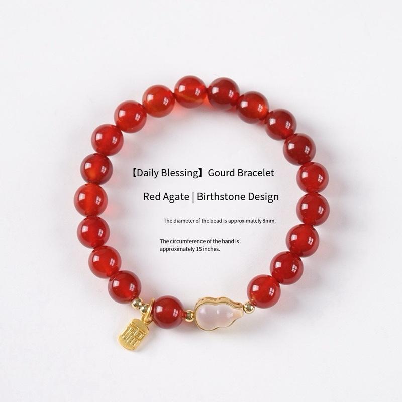 Ziyang 8mm Natural Red Agate Fu Lu Round Bead Single-Loop Bracelet with Fu Wulou Pendant for Ladies Bracelet
