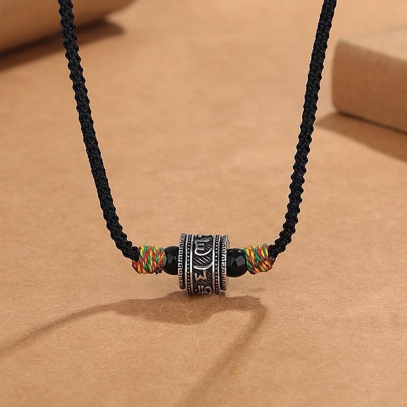 Ziyang Retro Six-Character Mantra Necklace For Women and Men Fashion Jewelry Black Cord Adjustable Length