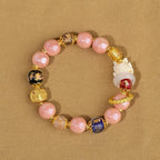 ZiyangIncense Ashes Pink Glaze Bracelet Nine-tailed Fox Love Bracelet Women's Lucky Gold Foil Bracelet