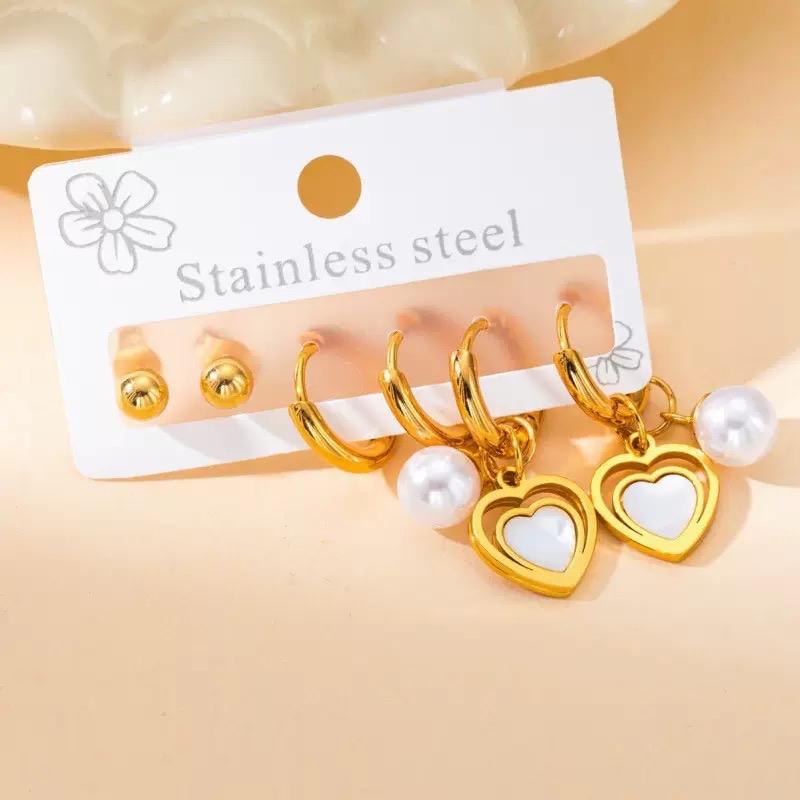 Stainless Steel Heart Earrings Set - 3 Pairs Non-Tarnish Fashion Jewelry for Women Elegant & Stylish Accessories