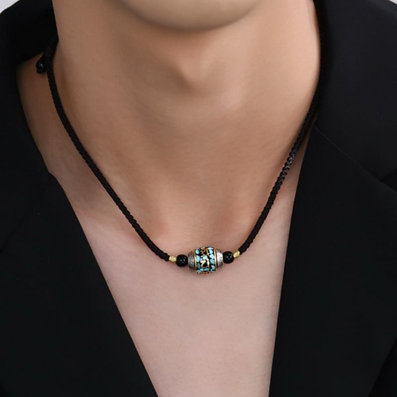 Ziyang Retro Tibetan Six-Syllable Mantra Auspicious Bead Necklace with Prayer Bead Pendant Unisex Fashionable Light Luxury Chain Cord