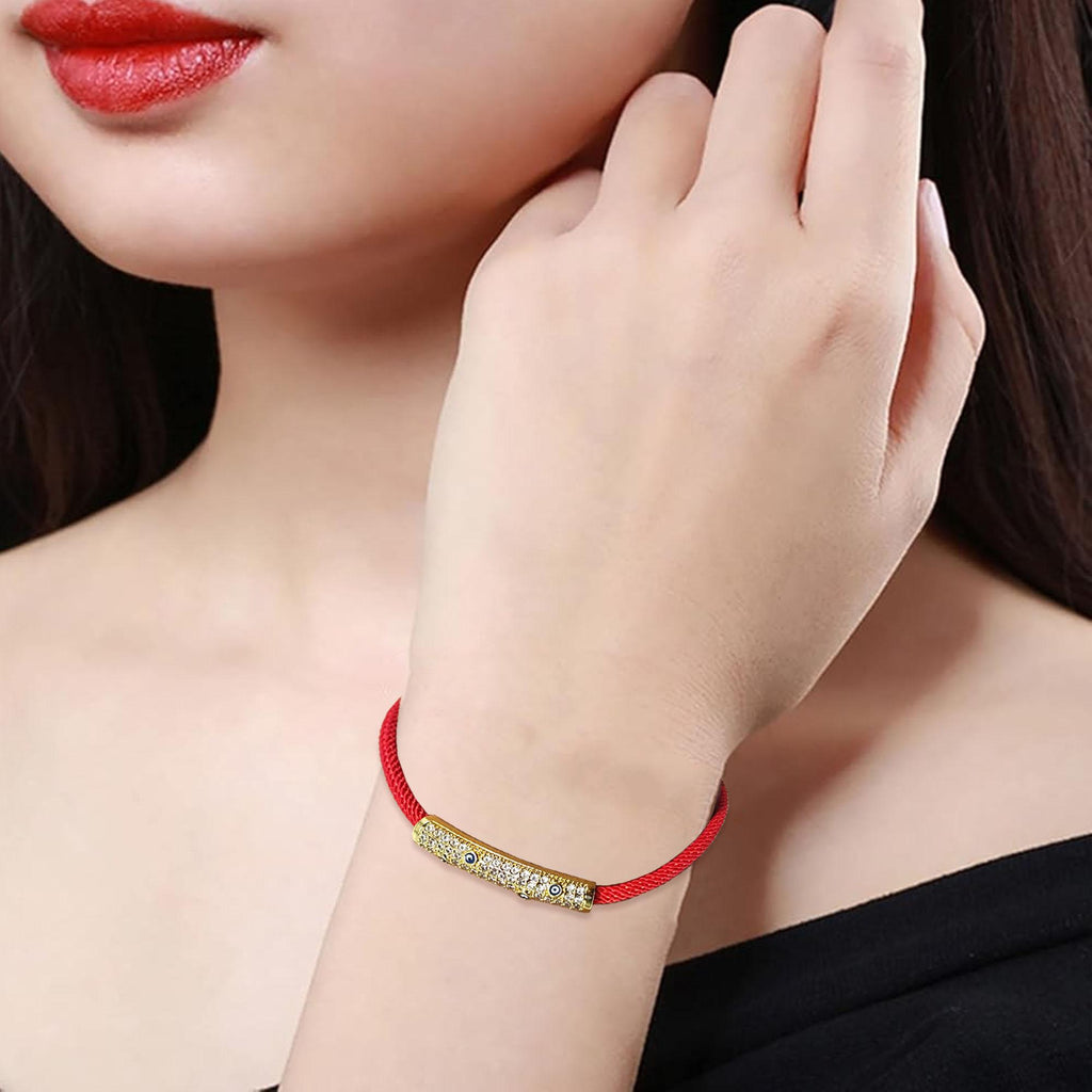 Creative Red & Black Rope Bracelet for Unisex Bohemian Blue Eye Lucky Charm Bracelet with Gold Accents