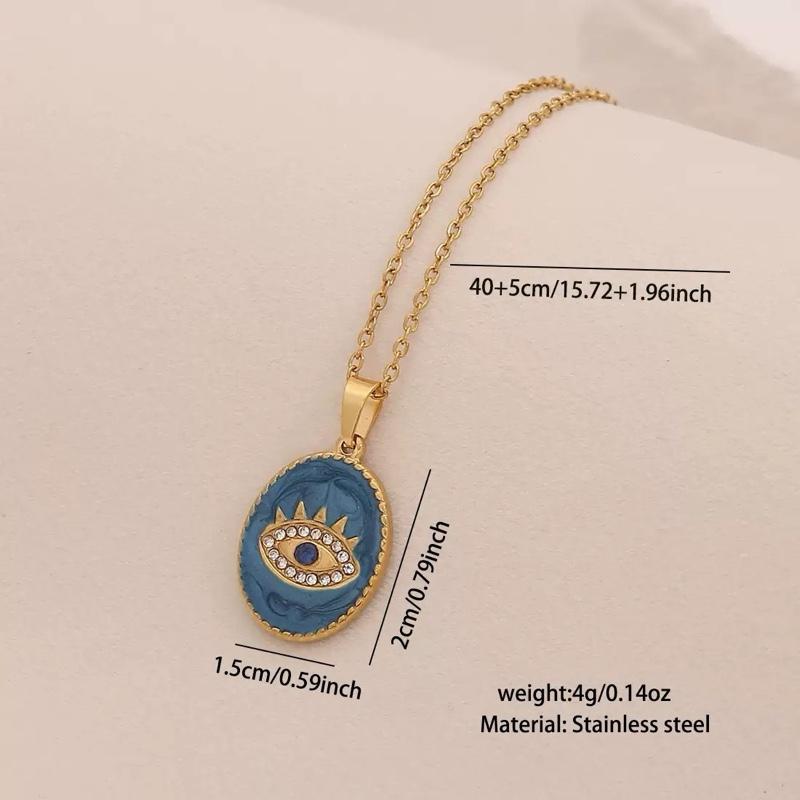 Lucky Charm Blue Eye Pendant Necklace Personalized Geometric Stainless Steel Choker Necklace in Various Colors
