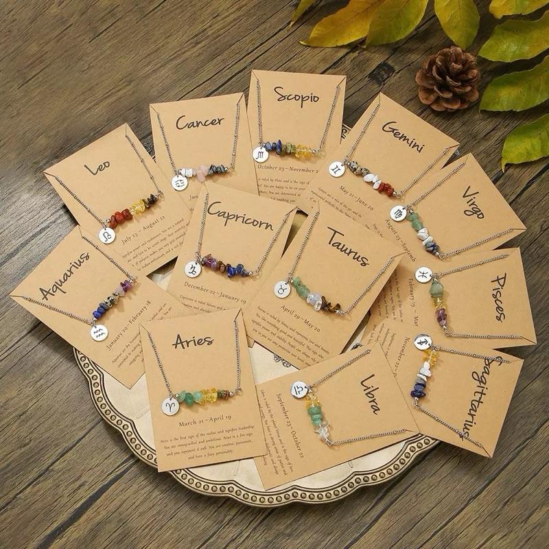 Ziyang 12 Constellation Natural Stone Beads Lucky Necklace for Men and Women - Fashion Jewelry Gift