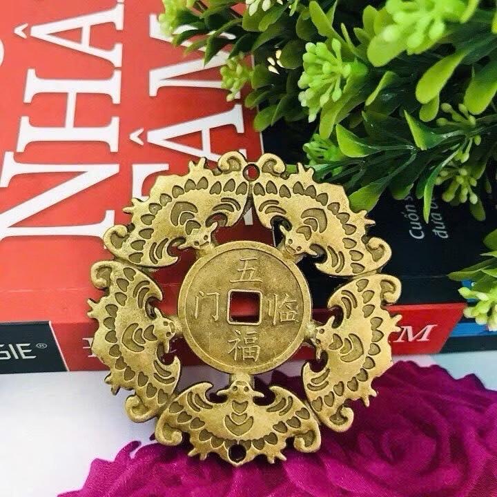 Ziyang Fengshui 5 Small Bats Lucky Coin Amulet Ornaments Decor Circle