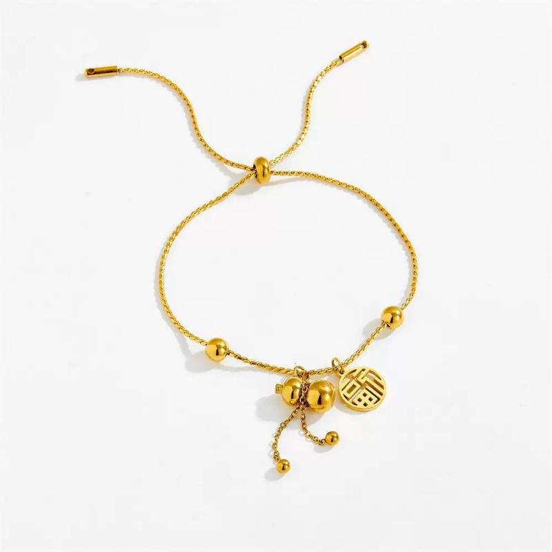 Ziyang Lucky Charm Adjustable Bracelet for Women - Ethnic Style and National Trend with 'Fu' Character Non Tarnish Minimalist Fashion Jewelry