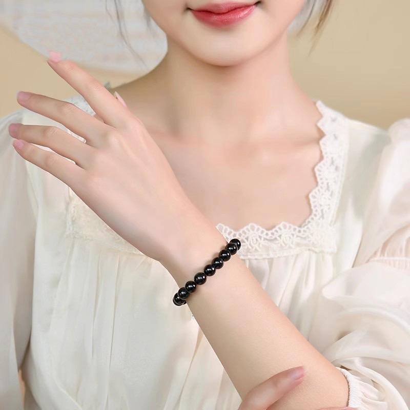 Ziyang 8MM Pure Black Obsidian Bracelet - Elegant and Simple Design for Everyday Wear