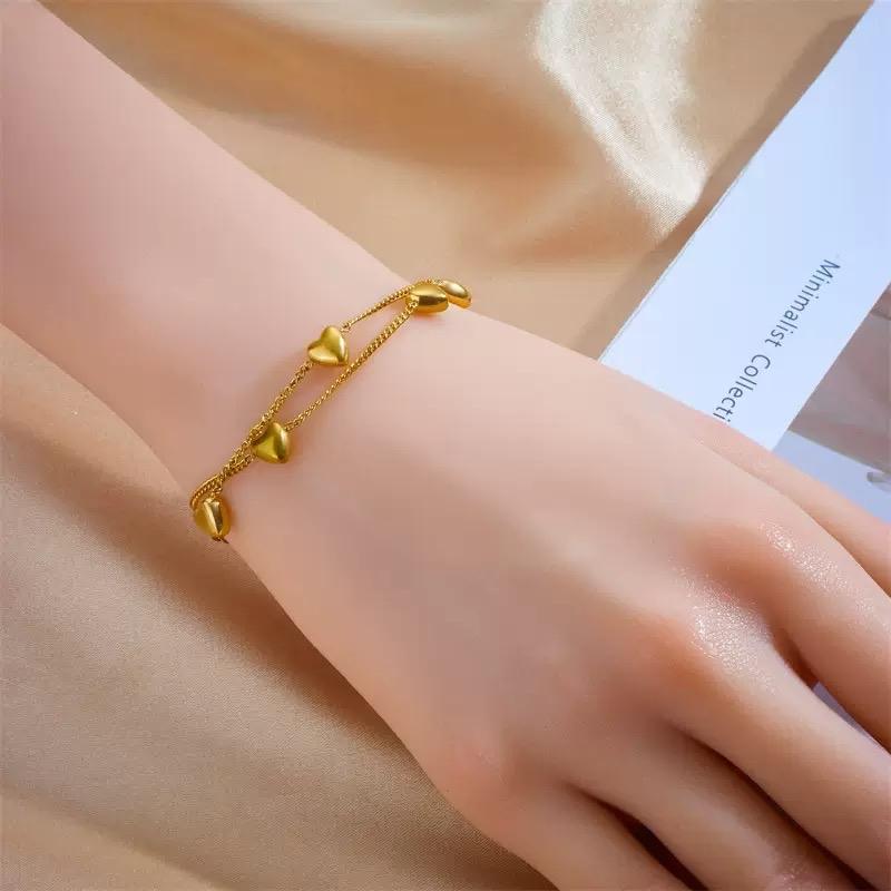 Ziyang Love Double Layer Titanium Steel Bracelet Adjustable Gold Heart Design Non-Tarnish Fashion Jewelry for Women With Box