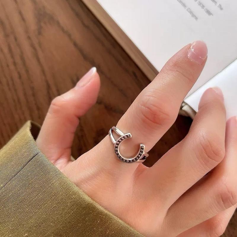Ziyang Lucky Horseshoe Adjustable Ring Silver Stainless Steel For Women and Men Fashion Accessories jewelry