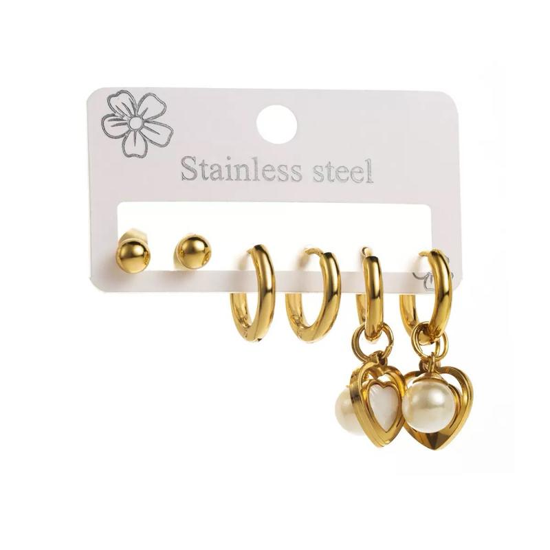 Stainless Steel Heart Earrings Set - 3 Pairs Non-Tarnish Fashion Jewelry for Women Elegant & Stylish Accessories
