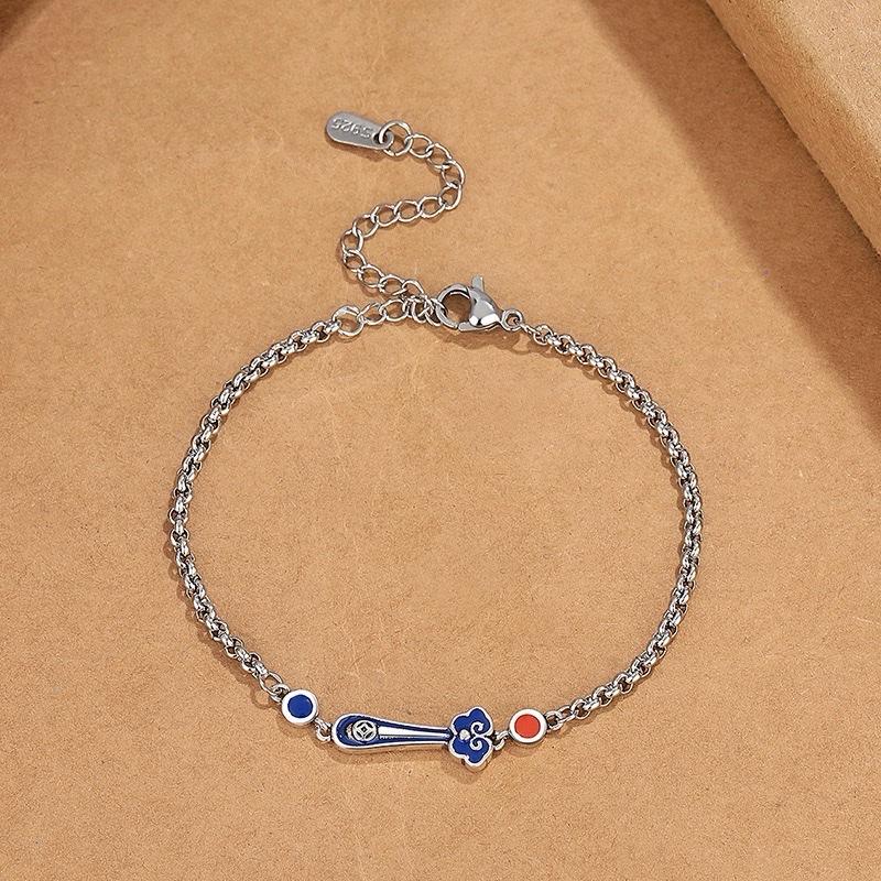 Ziyang Ruyi Bracelet For Women Retro Cloisonné Enamel Auspicious Clouds Fengshui Lucky Charm Blue & Red Accents