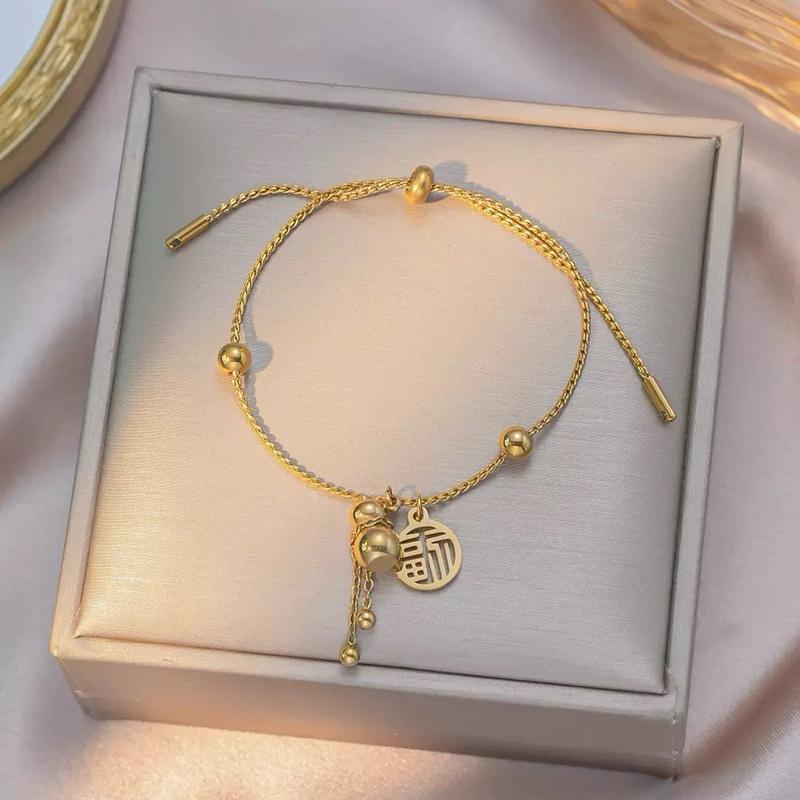 Ziyang Lucky Charm Adjustable Bracelet for Women - Ethnic Style and National Trend with 'Fu' Character Non Tarnish Minimalist Fashion Jewelry