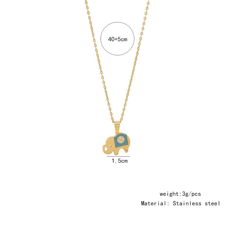 Ziyang Colorful Droplet Oil Elephant Necklace Simple Stainless Steel Pendant Necklace Collar Chain for Women with Unique Design