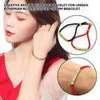 Creative Red & Black Rope Bracelet for Unisex Bohemian Blue Eye Lucky Charm Bracelet with Gold Accents