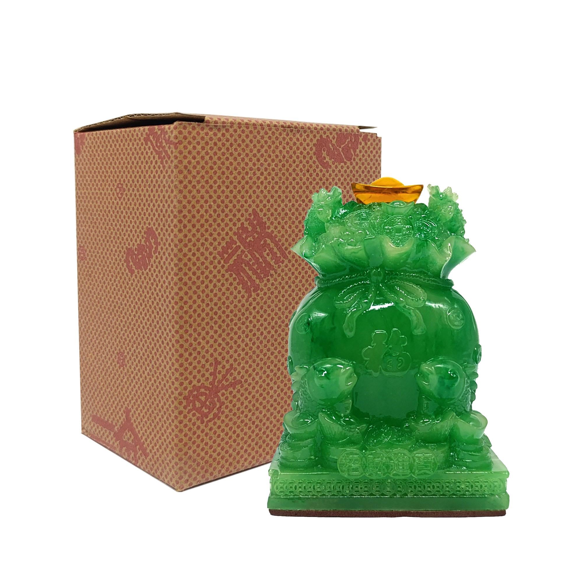 Ziyang Fengshui Money Bag Full of Coin with Citrine Money Bar Ingot Pair of Arowana and Money Frog Wealth (7.5x6x11cm) Ornaments Decor