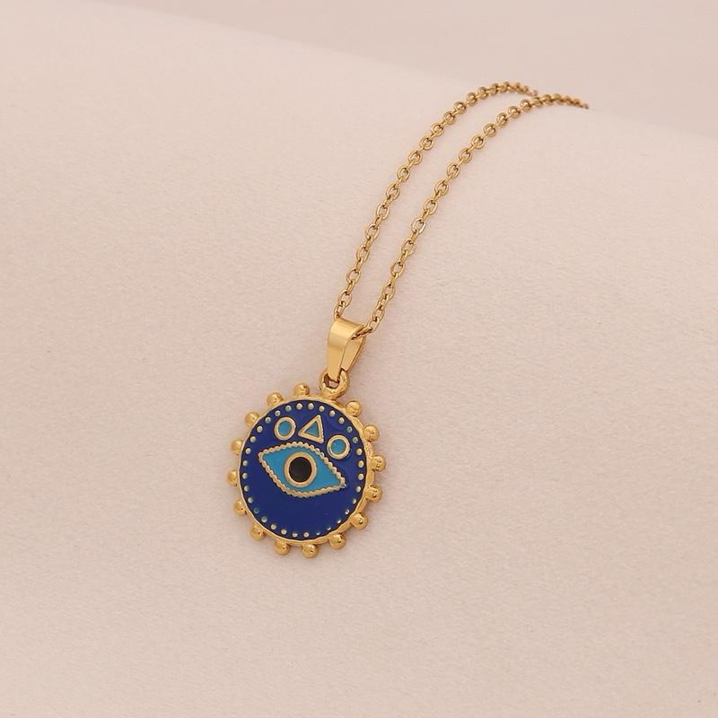 Lucky Charm Blue Eye Pendant Necklace Personalized Geometric Stainless Steel Choker Necklace in Various Colors