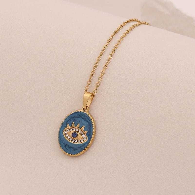 Lucky Charm Blue Eye Pendant Necklace Personalized Geometric Stainless Steel Choker Necklace in Various Colors