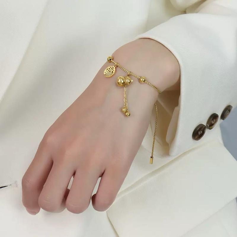Ziyang Lucky Charm Adjustable Bracelet for Women - Ethnic Style and National Trend with 'Fu' Character Non Tarnish Minimalist Fashion Jewelry