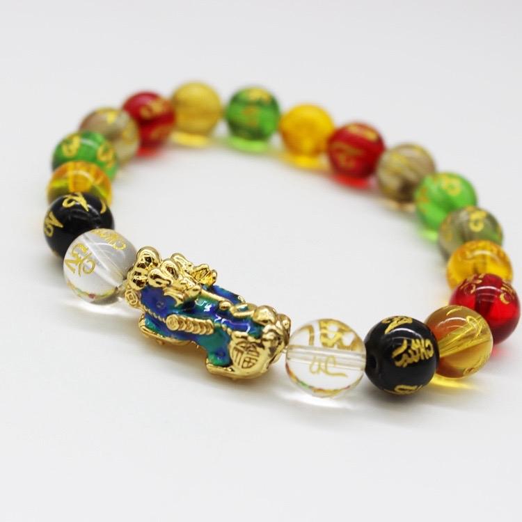 Ziyang 8mm Colorful Beads Sanskrit Six-Character Mantra Bracelet with Pishu Mythical Creature Single Loop for Women's Jewelry in Box